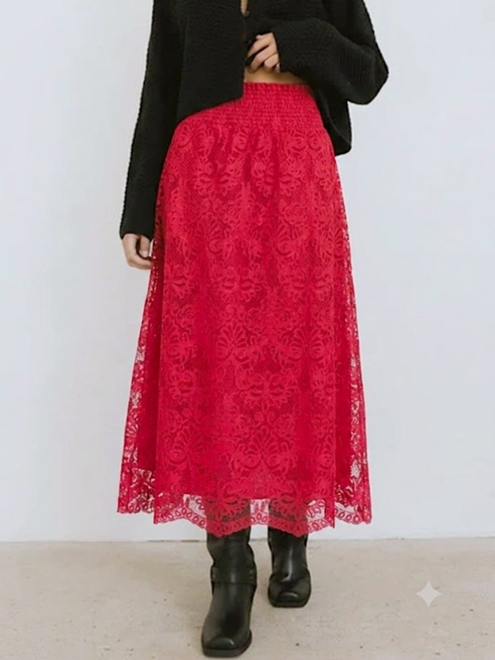 Hill House The Delphine Nap Midi Skirt Red Cerise Lace XL